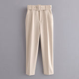 Yidouxian 2024 New Pleated Multi-Color Harlan Pants Leisure Solid-Color Women's Pants Belt