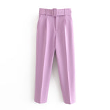 Yidouxian 2024 New Pleated Multi-Color Harlan Pants Leisure Solid-Color Women's Pants Belt