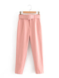 Yidouxian 2024 New Pleated Multi-Color Harlan Pants Leisure Solid-Color Women's Pants Belt