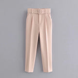 Yidouxian 2024 New Pleated Multi-Color Harlan Pants Leisure Solid-Color Women's Pants Belt