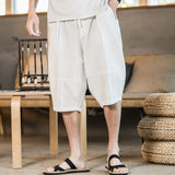 Men Summer Cotton Linen Retro Trend Horse Pants Wear Linen Casual Sports Loose Seven Points Beach Pants