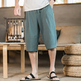 Men Summer Cotton Linen Retro Trend Horse Pants Wear Linen Casual Sports Loose Seven Points Beach Pants