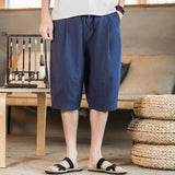 Men Summer Cotton Linen Retro Trend Horse Pants Wear Linen Casual Sports Loose Seven Points Beach Pants