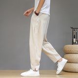 Plus Size Pants Men Cotton Linen Casual Pants Loose Plus Size Small Feet Harun Pants Solid Color Linen Trousers Men