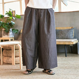 Pants Men's Baggy Big Leg Pants Casual Pants Wide Leg Harun Pants 2024 Versatile Cotton Linen Long Pants Striped Pants Skirt