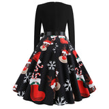 Yidouxian Sells Popular Christmas Fashion Retro Round-Collar Printed Long-Sleeved Hem Dresses In Stock