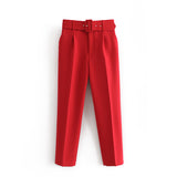 Yidouxian 2024 New Pleated Multi-Color Harlan Pants Leisure Solid-Color Women's Pants Belt