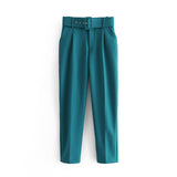 Yidouxian 2024 New Pleated Multi-Color Harlan Pants Leisure Solid-Color Women's Pants Belt