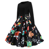 Yidouxian Sells Popular Christmas Fashion Retro Round-Collar Printed Long-Sleeved Hem Dresses In Stock