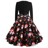 Yidouxian Sells Popular Christmas Fashion Retro Round-Collar Printed Long-Sleeved Hem Dresses In Stock