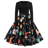 Yidouxian Sells Popular Christmas Fashion Retro Round-Collar Printed Long-Sleeved Hem Dresses In Stock