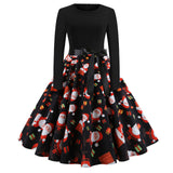 Yidouxian Sells Popular Christmas Fashion Retro Round-Collar Printed Long-Sleeved Hem Dresses In Stock