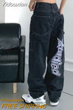 Yidouxian Y2k Jeans New Hip Hop Letter Printed Black Pants Men Women Fashion Punk Loose Straight Wide Leg Trousers Streetwear 0409