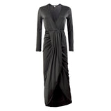 Yidouxian Autumn And Winter New V-Collar Long Sleeves With Cotton Sexy Fashion Pleated Nightclub Dress High-Quality Version