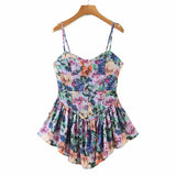 Yidouxian Vintage Multicolor Floral Print Sexy Sling Dress Women Summer Chiffon Super-Short Dress Holiday Beach Sundress Vestido