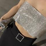 Yidouxian Women's Summer Sequined Sparkle Crop Top Brach Sleeveless Party Spaghetti Strap Backless Sexy Tank Tops Club Fashion