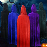 Yidouxian Halloween Velvet Cloak Cape Hooded Medieval Costume Witch Wicca Vampire Halloween Costume Full Length Dress Coats 5 Colors