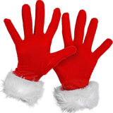 Yidouxian Skeleteen Red Fur Costume Gloves - Red Velvet Gloves with White Furry Cuff Accessories for Costumes for Women and Kids