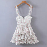 Yidouxian Summer Women Floral Print Sexy Sling Chiffon Dress Ladies Sweet Ruffle Holiday Party Short Dress Chic Vestido