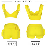 Yidouxian Piece Set 2024 Summer women crop tops High Waist Shorts 2pcs Ruffles Bow outfits Ladies Yellow Slim matching Clothes sets