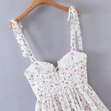 Yidouxian Summer Women Floral Print Sexy Sling Chiffon Dress Ladies Sweet Ruffle Holiday Party Short Dress Chic Vestido