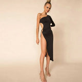 Yidouxian Sexy Women¡®s¡¯ One Shoulder Long Sleeve Side Hole Hollow out High Split Slit Evening Party Clubwear Stretch Dress