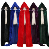 Yidouxian Halloween Velvet Cloak Cape Hooded Medieval Costume Witch Wicca Vampire Halloween Costume Full Length Dress Coats 5 Colors