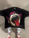 Yidouxian Men's T-Shirts Harajuku Vintage Cartoon Printed Round-Neck T-Shirts Men Y2K American Street Fashion