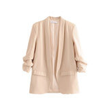 Yidouxian Spring Style Pleated Sleeve Sag Urban Leisure Candy Color Women's Suit Coat