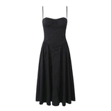 Yidouxian New Spring Style Square Collar Three-Dimensional Steel Ring Waist Shows Thin Pleated Dress