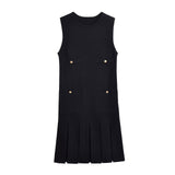 Yidouxian Spring Style Wide-Pleated Button Knitted Mini Dress 3859025