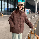 2024 New Autumn And Winter Korean Version Of The Loose Standing Collar Cotton-Padded Jacket And Thick Coat Tide