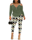 Yidouxian Autumn And Winter Women's Wear New Shoulder Spliced Long-Sleeved Printed Trousers Two Sets