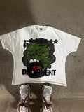 Yidouxian Men's T-Shirts Harajuku Vintage Cartoon Printed Round-Neck T-Shirts Men Y2K American Street Fashion