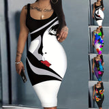 Yidouxian New Halter Belt Buttocks Printed Fashion Plus Size Dress