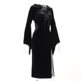 Yidouxian Halloween New Women's Dress Suit Hat Horn Sleeve Spider Web Dress