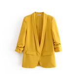 Yidouxian Spring Style Pleated Sleeve Sag Urban Leisure Candy Color Women's Suit Coat