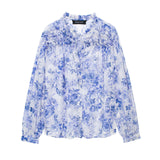 Yidouxian Spring Style Laminated Decorative Flower Printed Loose Blouse 2298069