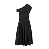 Yidouxian New Summer Dress With A High Waist And A Slim, Asymmetrical Long Dress In Solid Color