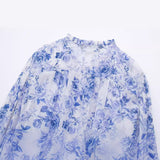 Yidouxian Spring Style Laminated Decorative Flower Printed Loose Blouse 2298069