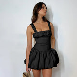 Yidouxian French Fashion Shrunken Pleated Fluffy Dress 2024 Summer New Suspender Skirt