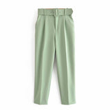 Yidouxian 2024 New Pleated Multi-Color Harlan Pants Leisure Solid-Color Women's Pants Belt