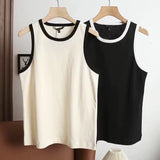 Yidouxian New Rice-White Sleeveless Spliced Slim Lady's Bottomed Vest T-Shirt