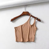 Yidouxian New Irregular Oblique Collar One-Shoulder Double Halter Top E Slim Lady Sling Vest