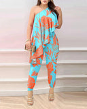 Yidouxian Independent Station New Spring And Summer Floating Edge Printed One-Piece Trousers Spot