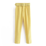 Yidouxian 2024 New Pleated Multi-Color Harlan Pants Leisure Solid-Color Women's Pants Belt