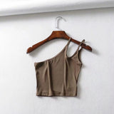 Yidouxian New Irregular Oblique Collar One-Shoulder Double Halter Top E Slim Lady Sling Vest