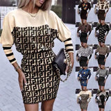 Yidouxian Independent Station Autumn New Fashion Printed Waist Round Collar Long-Sleeved Dress