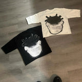 Yidouxian Dress Y2k Long Cartoon Pattern T-Shirt Hip-Hop Harajuku Fashion Men's Casual Round Collar Gothic Short Sleeves