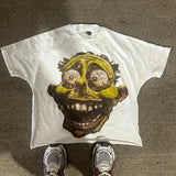 Yidouxian Men's T-Shirts Harajuku Vintage Cartoon Printed Round-Neck T-Shirts Men Y2K American Street Fashion